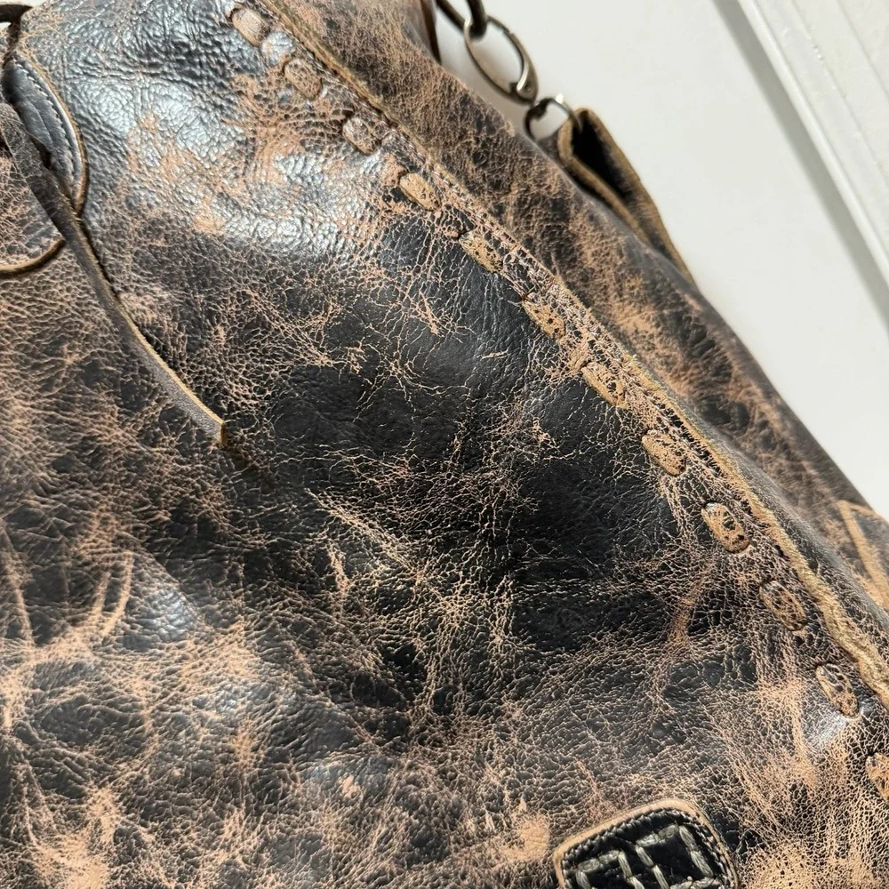Bed Stu Handbag Black Lux Rustic Rockaway Leather Satchel Purse Tote Bag 18x12x6 - Picture 10 of 16